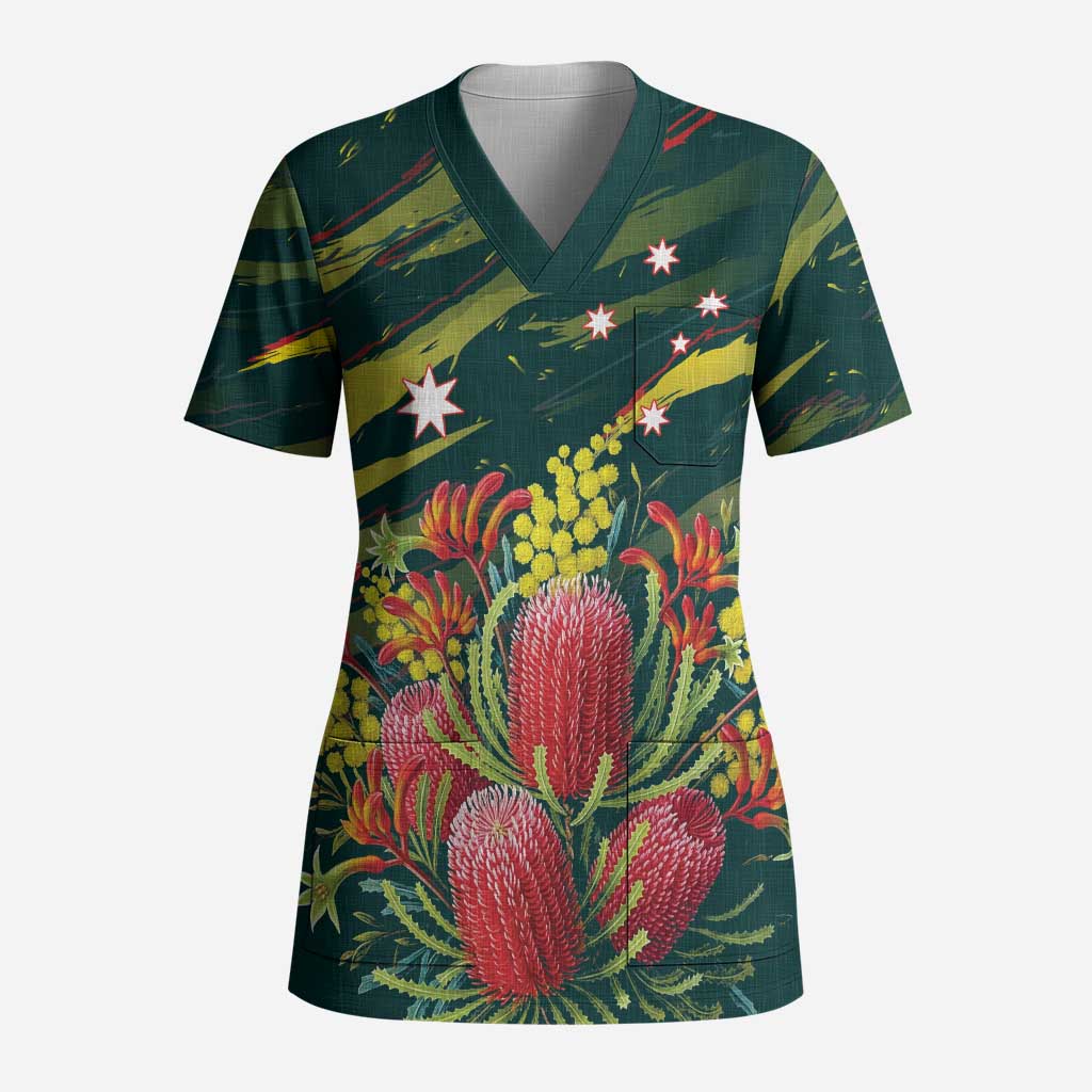 Australian Native Flower Personalised Scrub Top Banksia Nature’s Wild Flame - Aussie Hoodie