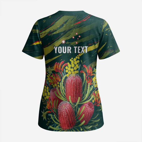 Australian Native Flower Personalised Scrub Top Banksia Nature’s Wild Flame - Aussie Hoodie
