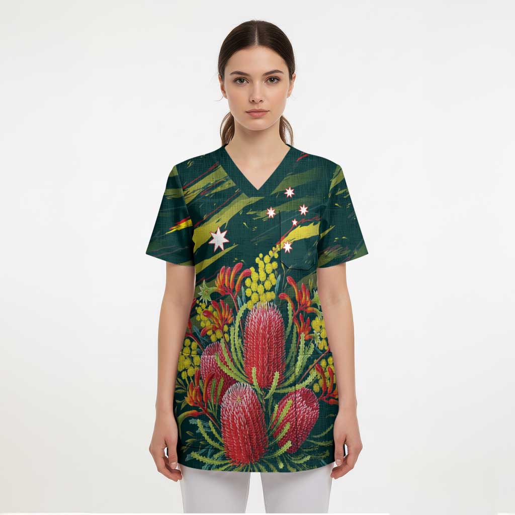 Australian Native Flower Personalised Scrub Top Banksia Nature’s Wild Flame - Aussie Hoodie