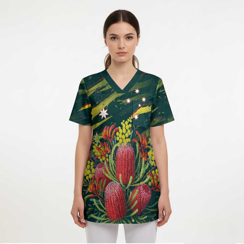 Australian Native Flower Personalised Scrub Top Banksia Nature’s Wild Flame - Aussie Hoodie