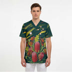 Australian Native Flower Personalised Scrub Top Banksia Nature’s Wild Flame - Aussie Hoodie
