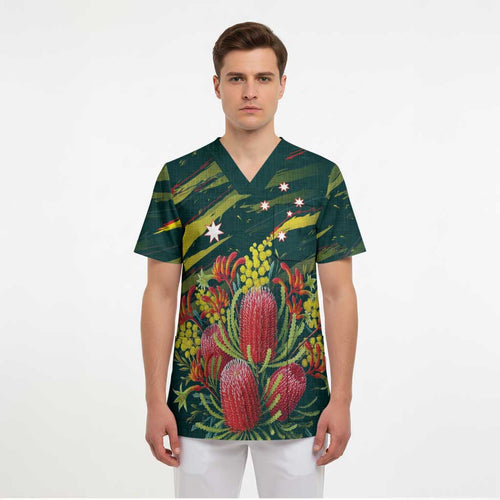 Australian Native Flower Personalised Scrub Top Banksia Nature’s Wild Flame - Aussie Hoodie