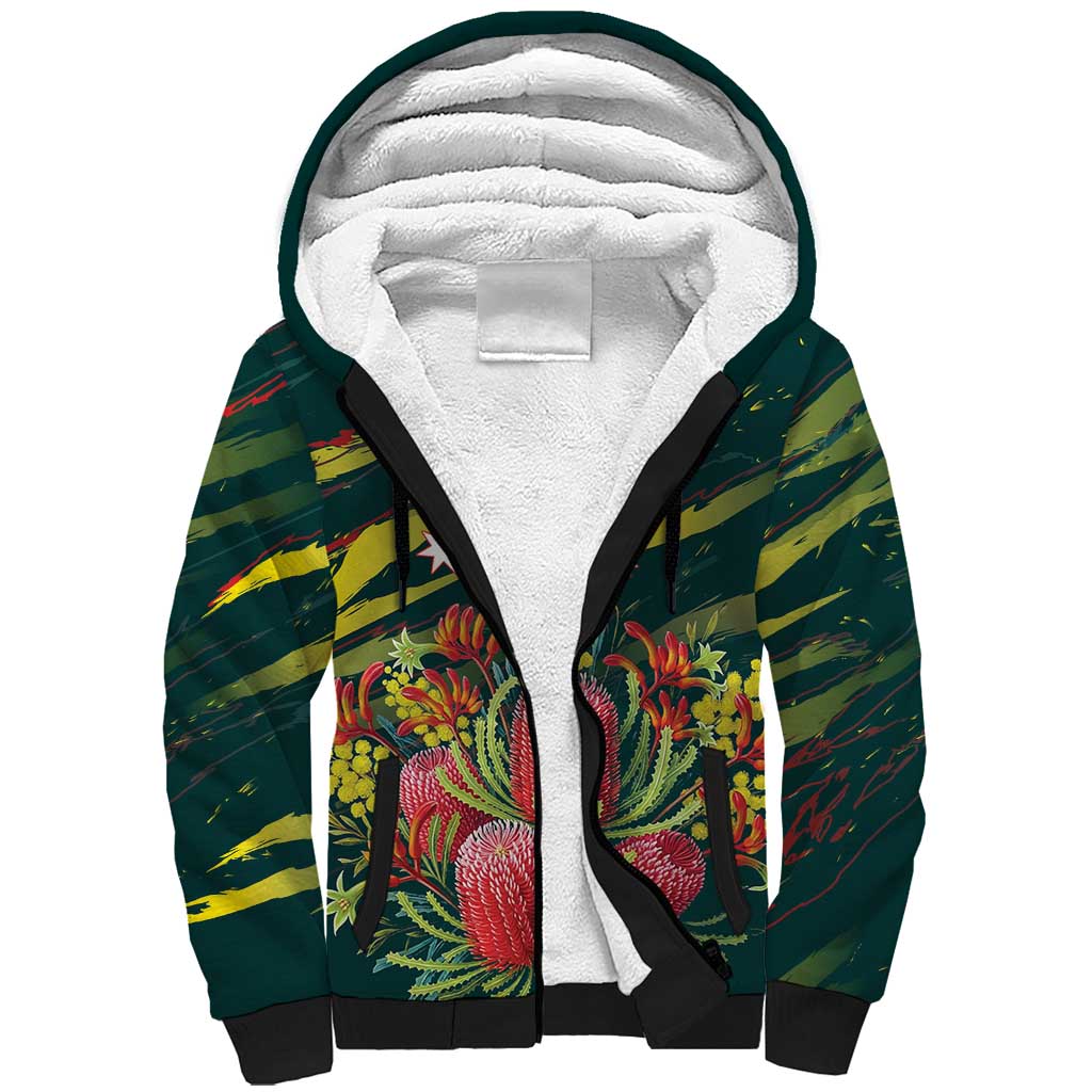 Australian Native Flower Personalised Sherpa Hoodie Banksia Nature’s Wild Flame - Aussie Hoodie