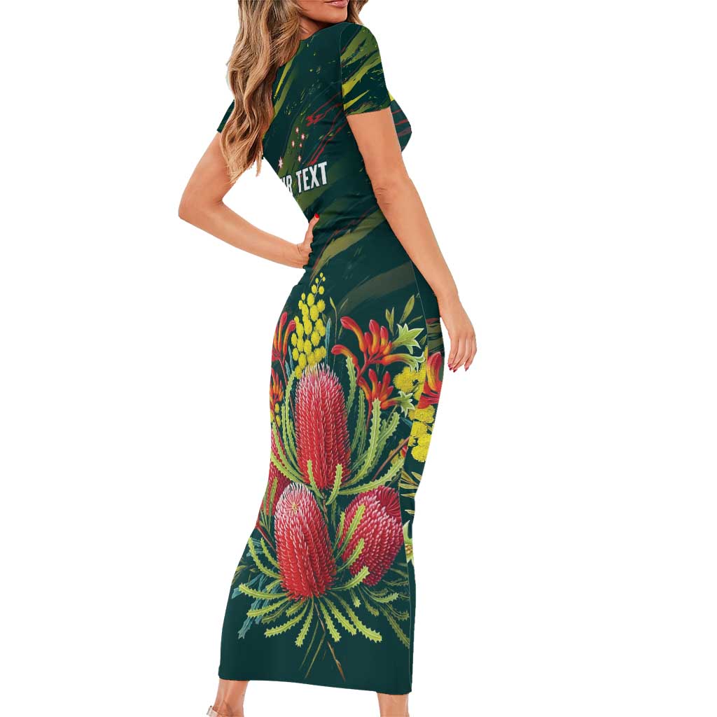 Australian Native Flower Personalised Short Sleeve Bodycon Dress Banksia Nature’s Wild Flame - Aussie Hoodie