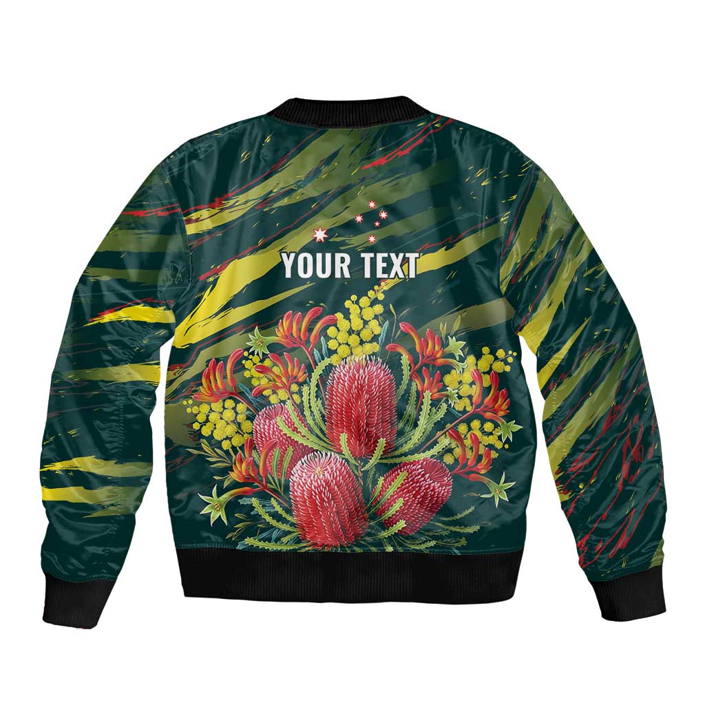 Australian Native Flower Personalised Sleeve Zip Bomber Jacket Banksia Nature’s Wild Flame - Aussie Hoodie