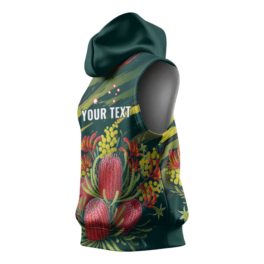 Australian Native Flower Personalised Sleeveless Hoodie Banksia Nature’s Wild Flame - Aussie Hoodie