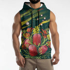 Australian Native Flower Personalised Sleeveless Hoodie Banksia Nature’s Wild Flame - Aussie Hoodie