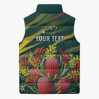 Australian Native Flower Personalised Sleeveless Puffer Jacket Banksia Nature’s Wild Flame - Aussie Hoodie