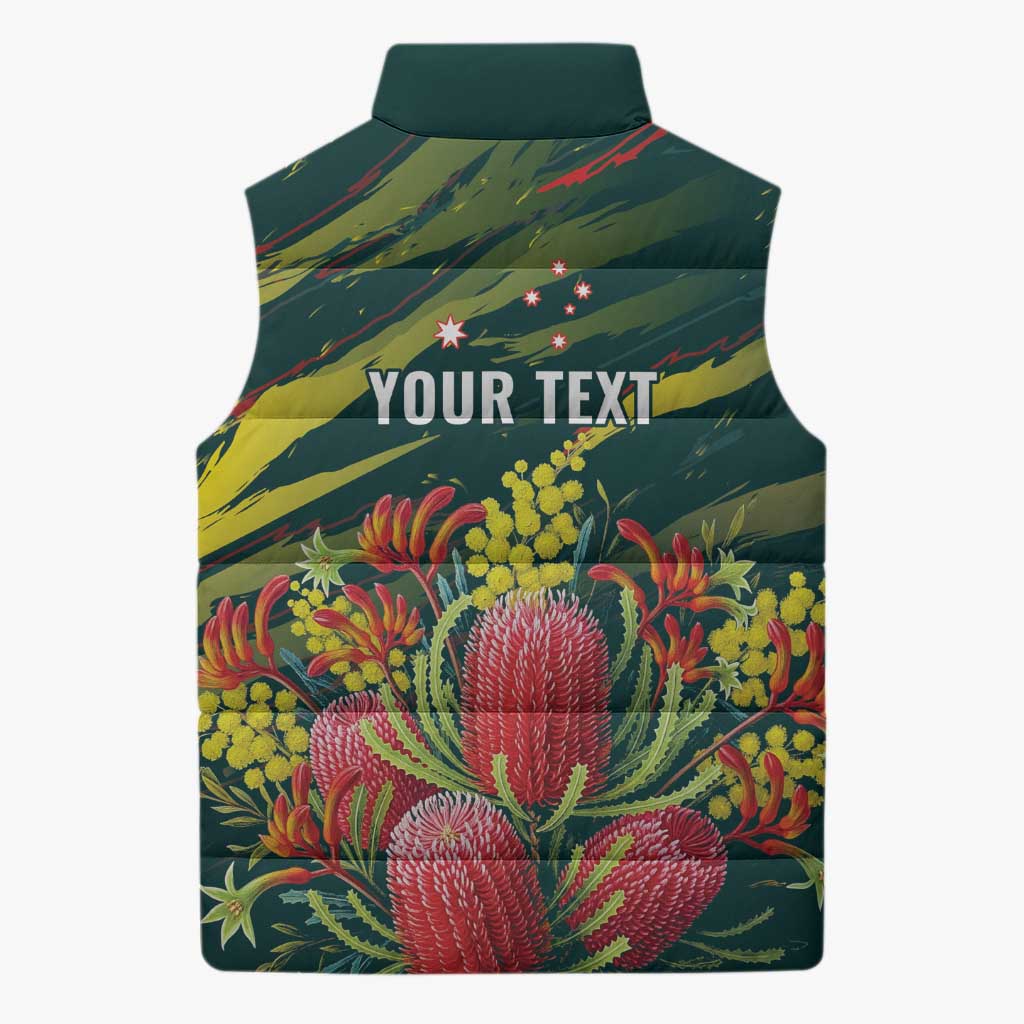 Australian Native Flower Personalised Sleeveless Puffer Jacket Banksia Nature’s Wild Flame - Aussie Hoodie