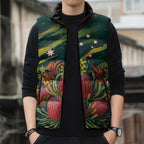 Australian Native Flower Personalised Sleeveless Puffer Jacket Banksia Nature’s Wild Flame - Aussie Hoodie