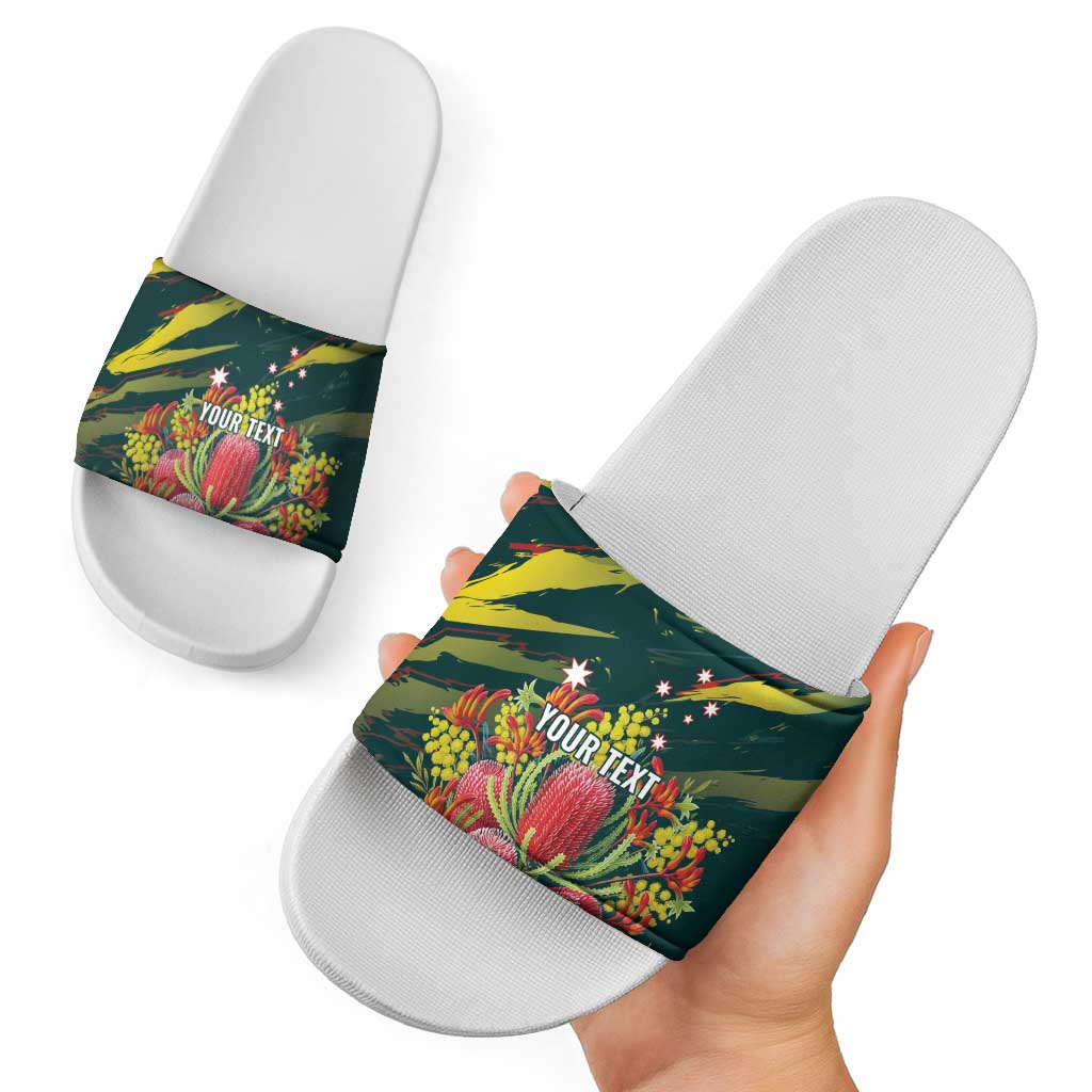 Australian Native Flower Personalised Slide Sandals Banksia Nature’s Wild Flame - Aussie Hoodie