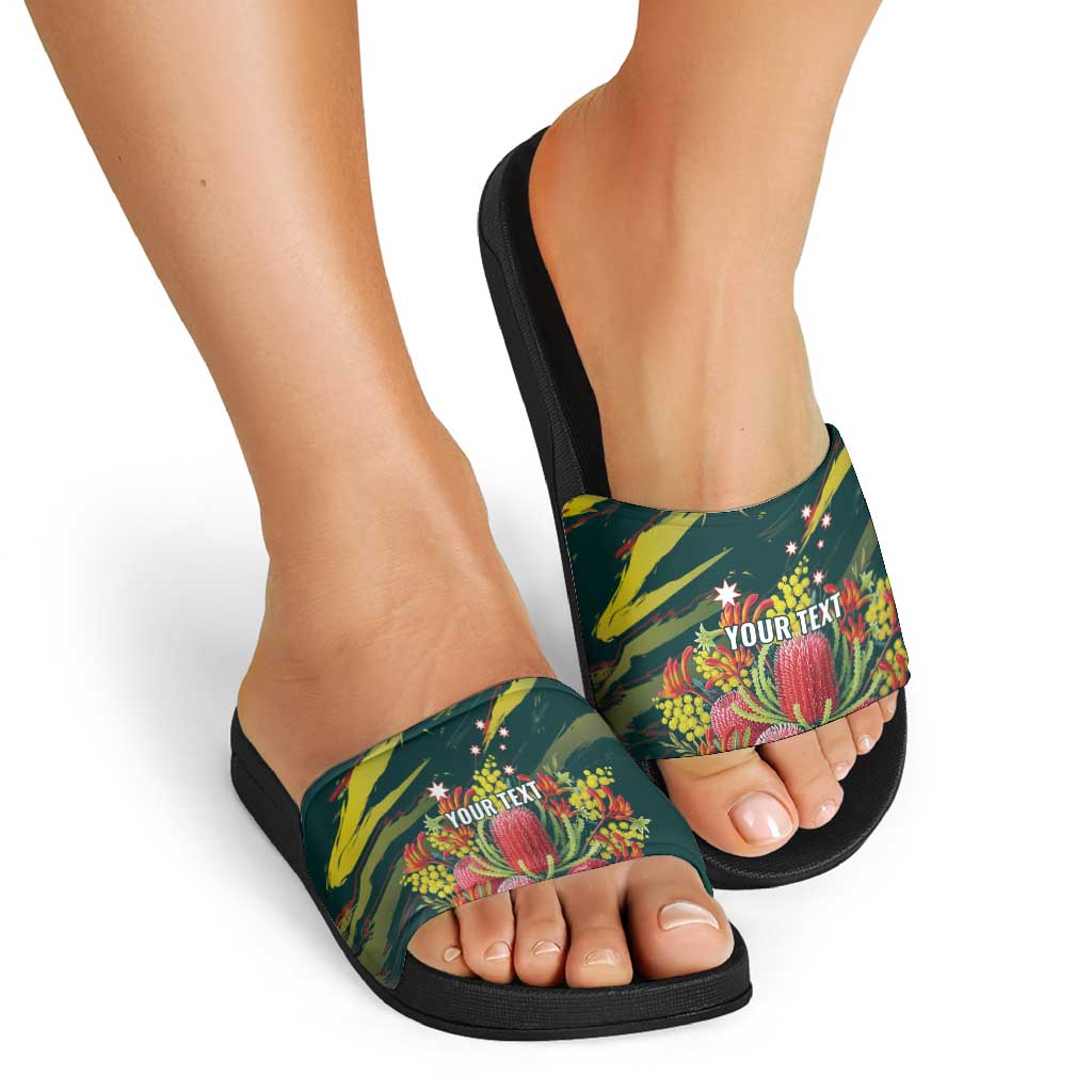 Australian Native Flower Personalised Slide Sandals Banksia Nature’s Wild Flame - Aussie Hoodie