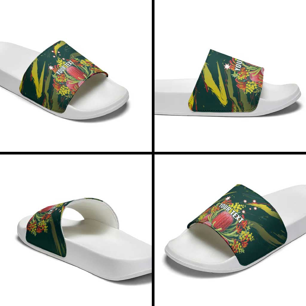 Australian Native Flower Personalised Slide Sandals Banksia Nature’s Wild Flame - Aussie Hoodie
