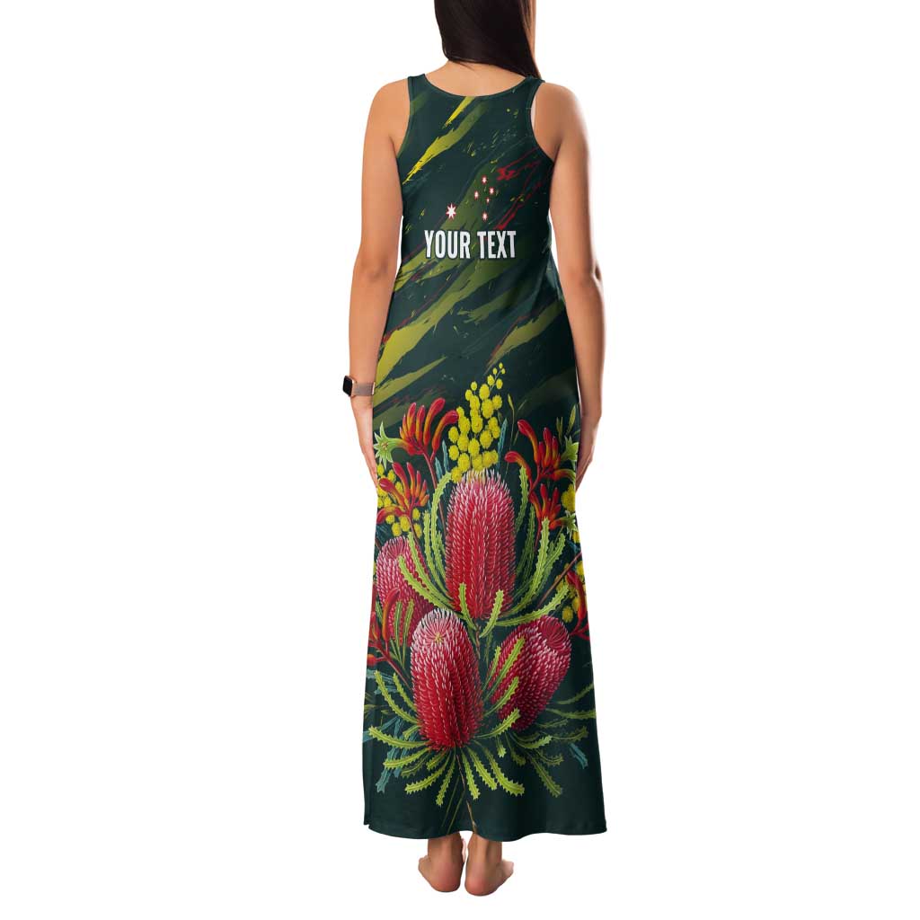 Australian Native Flower Personalised Tank Maxi Dress Banksia Nature’s Wild Flame - Aussie Hoodie