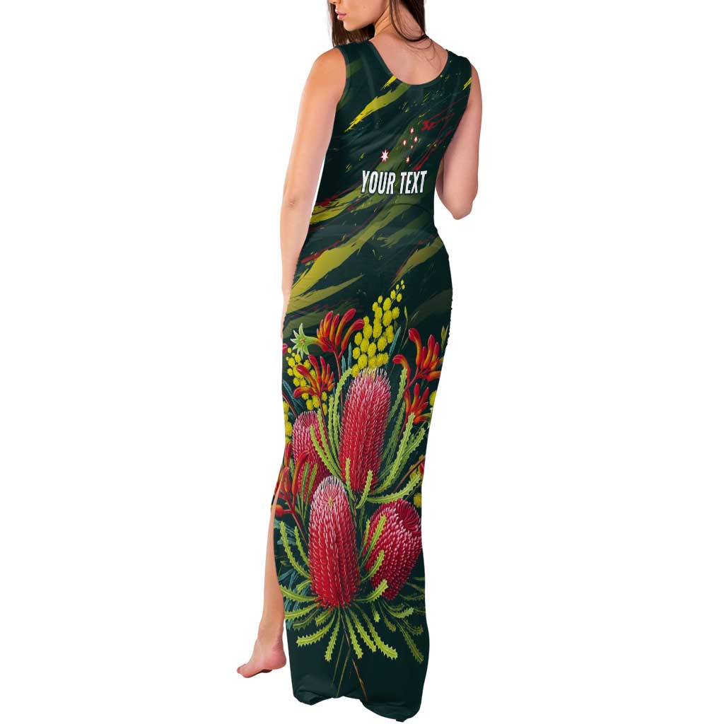 Australian Native Flower Personalised Tank Maxi Dress Banksia Nature’s Wild Flame - Aussie Hoodie