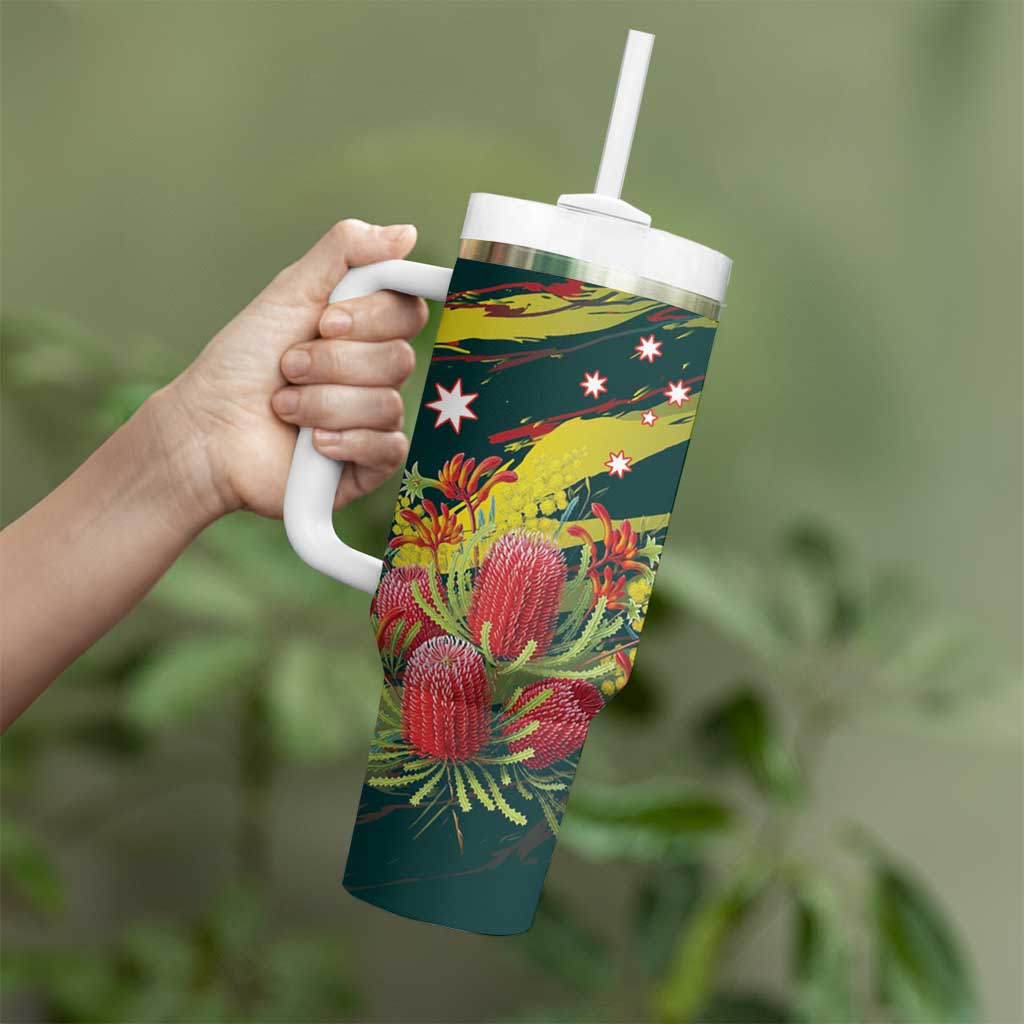 Australian Native Flower Personalised Tumbler With Handle Banksia Nature’s Wild Flame - Aussie Hoodie