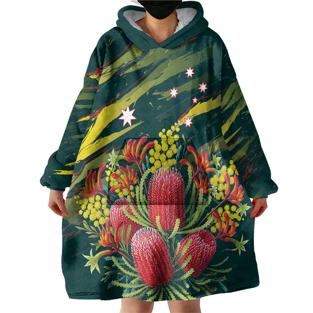 Australian Native Flower Personalised Wearable Blanket Hoodie Banksia Nature’s Wild Flame - Aussie Hoodie