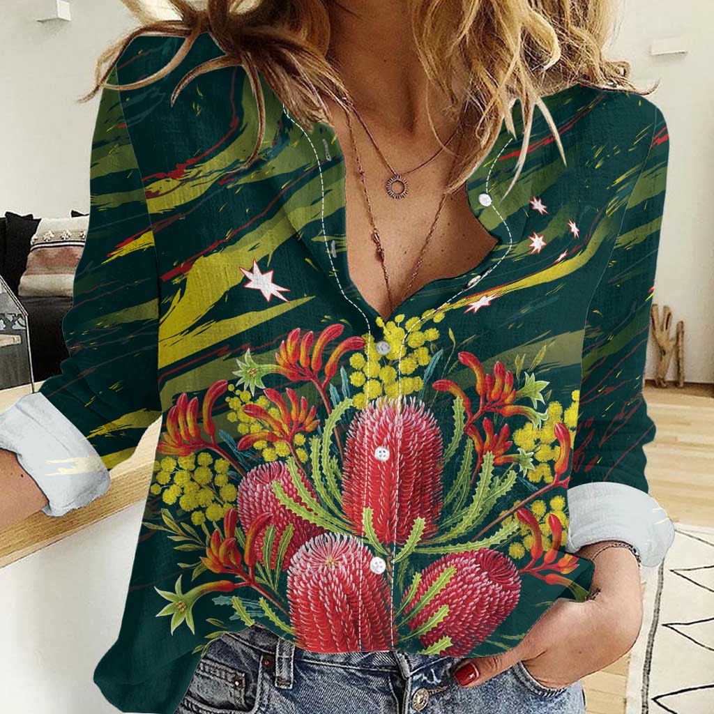 Australian Native Flower Personalised Women Casual Shirt Banksia Nature’s Wild Flame - Aussie Hoodie
