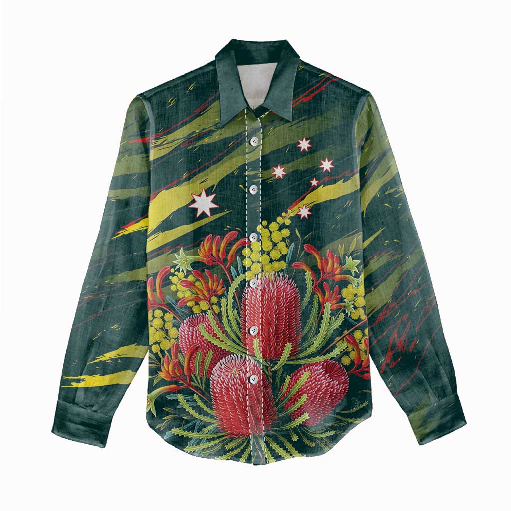 Australian Native Flower Personalised Women Casual Shirt Banksia Nature’s Wild Flame - Aussie Hoodie