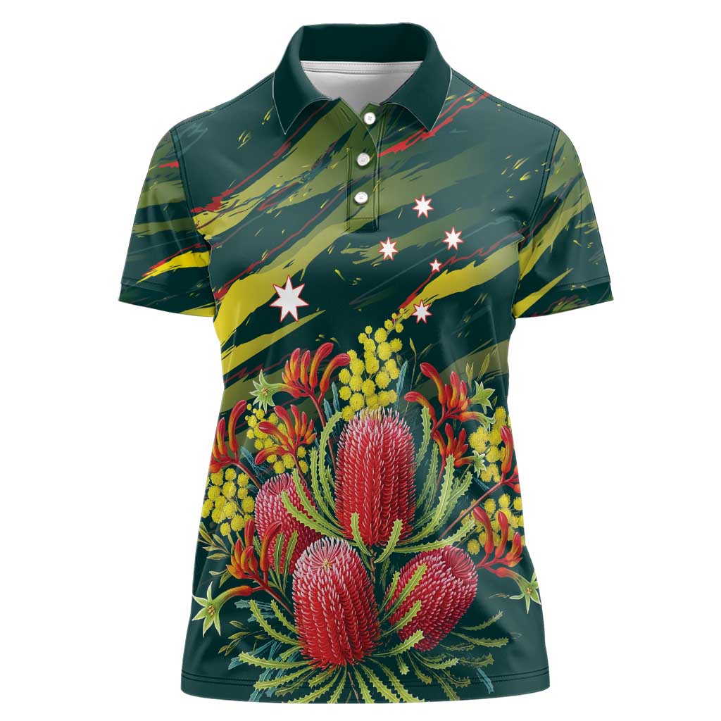 Australian Native Flower Personalised Women Polo Shirt Banksia Nature’s Wild Flame - Aussie Hoodie