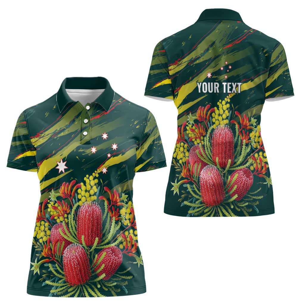 Australian Native Flower Personalised Women Polo Shirt Banksia Nature’s Wild Flame - Aussie Hoodie