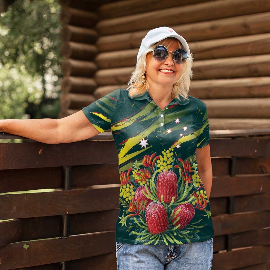 Australian Native Flower Personalised Women Polo Shirt Banksia Nature’s Wild Flame - Aussie Hoodie