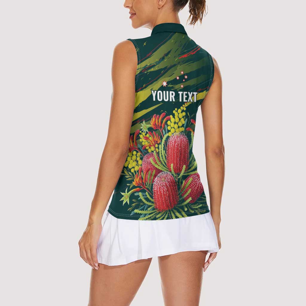 Australian Native Flower Personalised Women Sleeveless Polo Shirt Banksia Nature’s Wild Flame - Aussie Hoodie