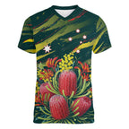 Australian Native Flower Personalised Women V-Neck T-Shirt Banksia Nature’s Wild Flame - Aussie Hoodie
