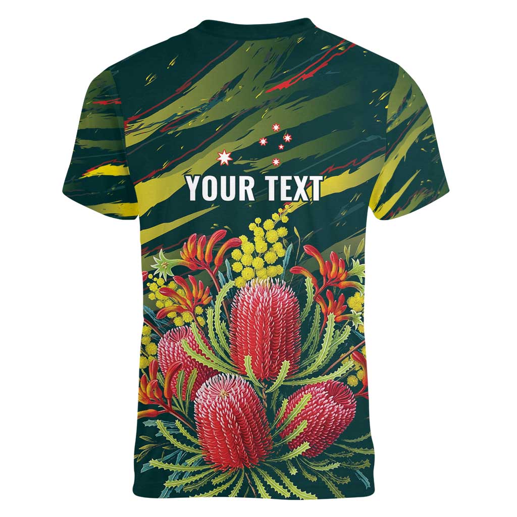 Australian Native Flower Personalised Women V-Neck T-Shirt Banksia Nature’s Wild Flame - Aussie Hoodie