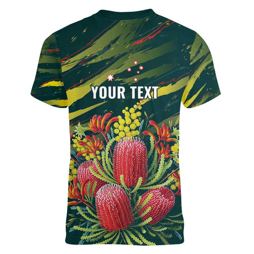 Australian Native Flower Personalised Women V-Neck T-Shirt Banksia Nature’s Wild Flame - Aussie Hoodie