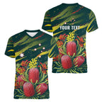 Australian Native Flower Personalised Women V-Neck T-Shirt Banksia Nature’s Wild Flame - Aussie Hoodie