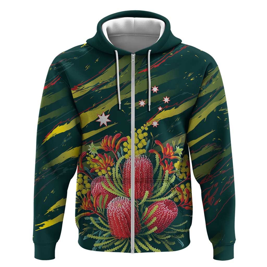 Australian Native Flower Personalised Zip Hoodie Banksia Nature’s Wild Flame - Aussie Hoodie
