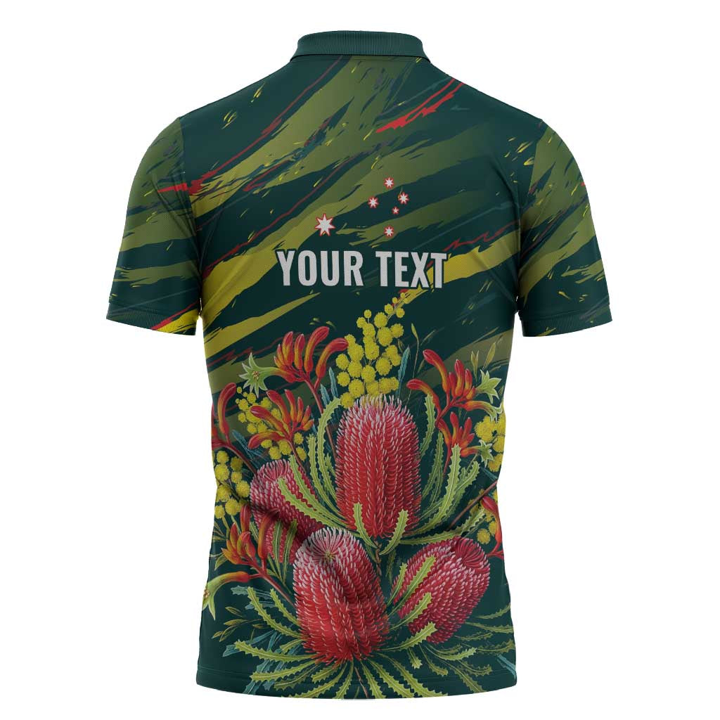 Australian Native Flower Personalised Zipper Polo Shirt Banksia Nature’s Wild Flame - Aussie Hoodie