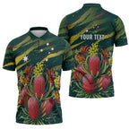 Australian Native Flower Personalised Zipper Polo Shirt Banksia Nature’s Wild Flame - Aussie Hoodie