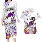 melbourne-storm-2023-couples-matching-long-sleeve-bodycon-dress-and-hawaiian-shirt-special-nrl-rugby-indigenous-aboriginal
