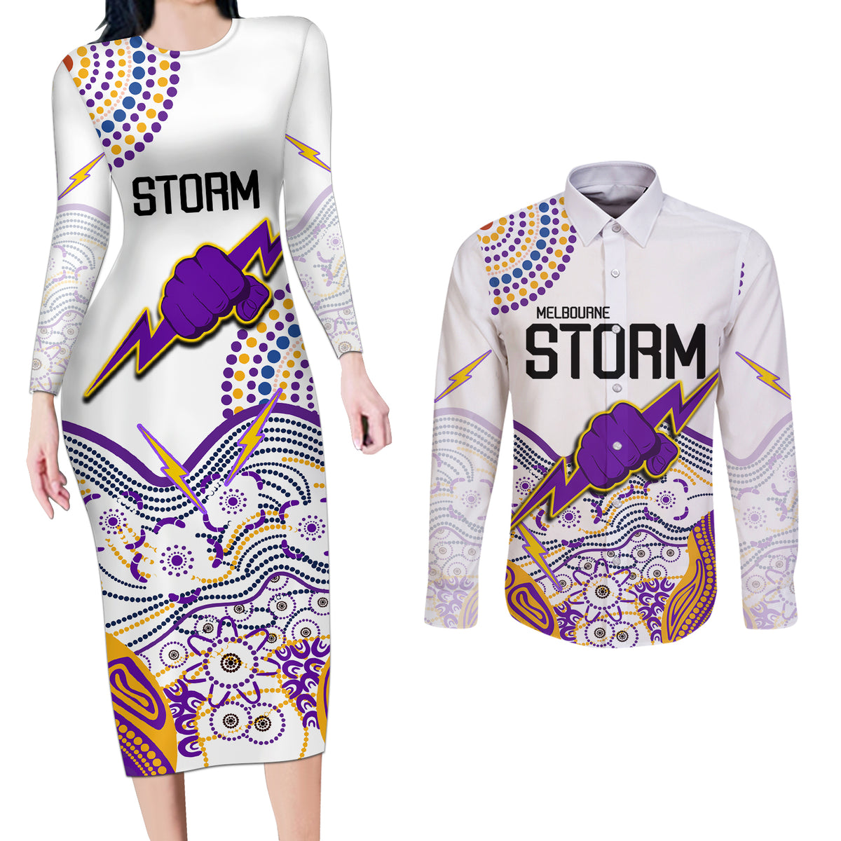 melbourne-storm-2023-couples-matching-long-sleeve-bodycon-dress-and-long-sleeve-button-shirts-special-nrl-rugby-indigenous-aboriginal