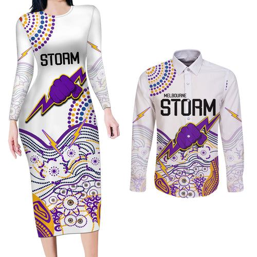 melbourne-storm-2023-couples-matching-long-sleeve-bodycon-dress-and-long-sleeve-button-shirts-special-nrl-rugby-indigenous-aboriginal
