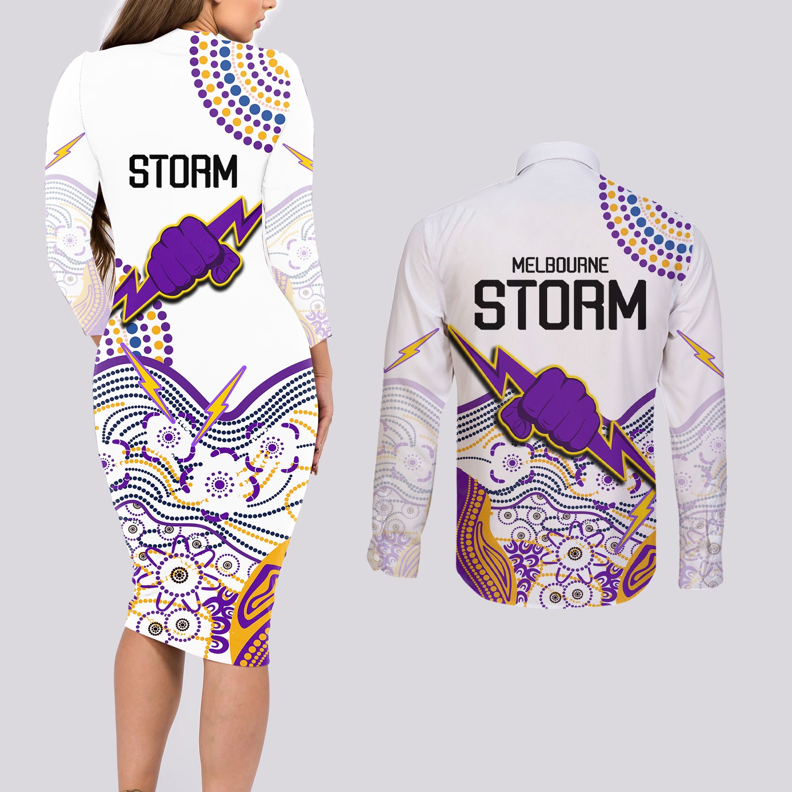melbourne-storm-2023-couples-matching-long-sleeve-bodycon-dress-and-long-sleeve-button-shirts-special-nrl-rugby-indigenous-aboriginal