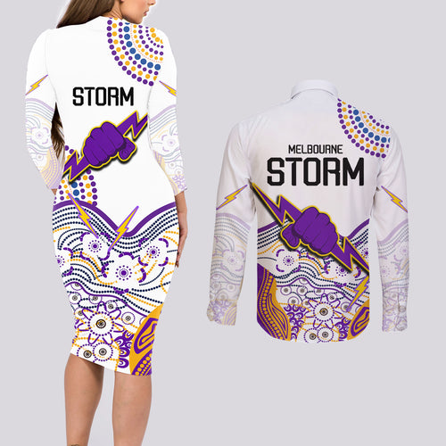 melbourne-storm-2023-couples-matching-long-sleeve-bodycon-dress-and-long-sleeve-button-shirts-special-nrl-rugby-indigenous-aboriginal