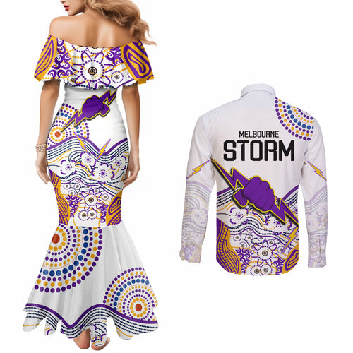 melbourne-storm-2023-couples-matching-mermaid-dress-and-long-sleeve-button-shirts-special-nrl-rugby-indigenous-aboriginal