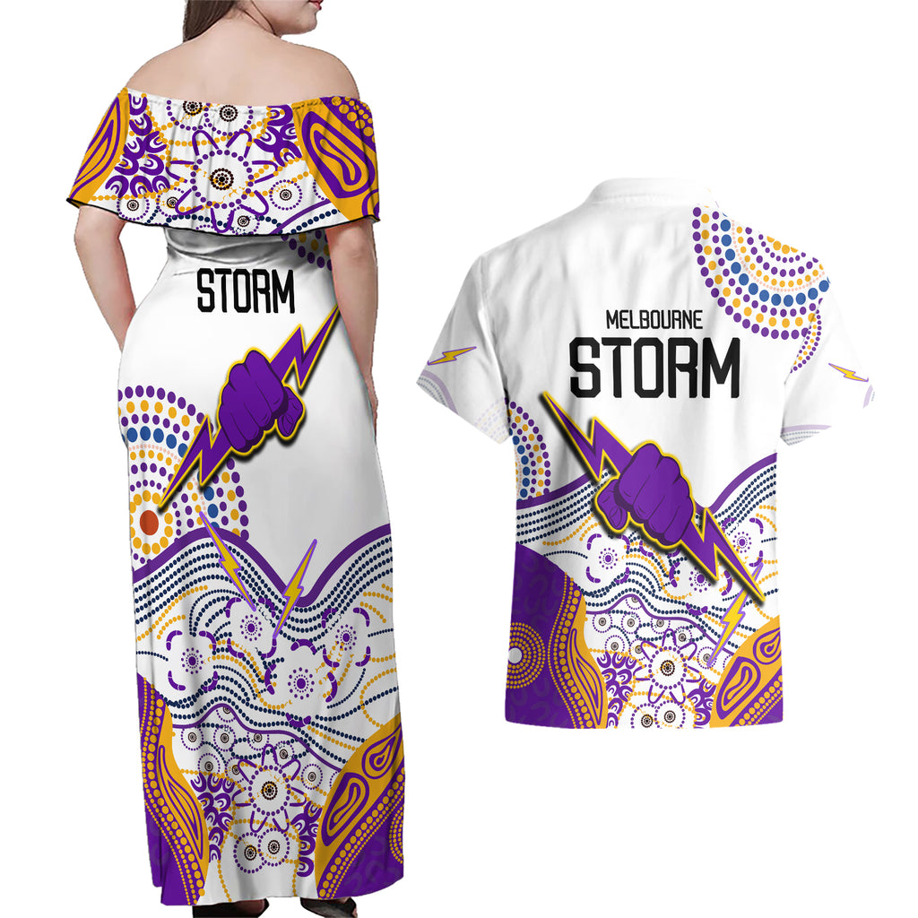 melbourne-storm-2023-couples-matching-off-shoulder-maxi-dress-and-hawaiian-shirt-special-nrl-rugby-indigenous-aboriginal