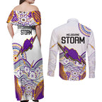 melbourne-storm-2023-couples-matching-off-shoulder-maxi-dress-and-long-sleeve-button-shirts-special-nrl-rugby-indigenous-aboriginal