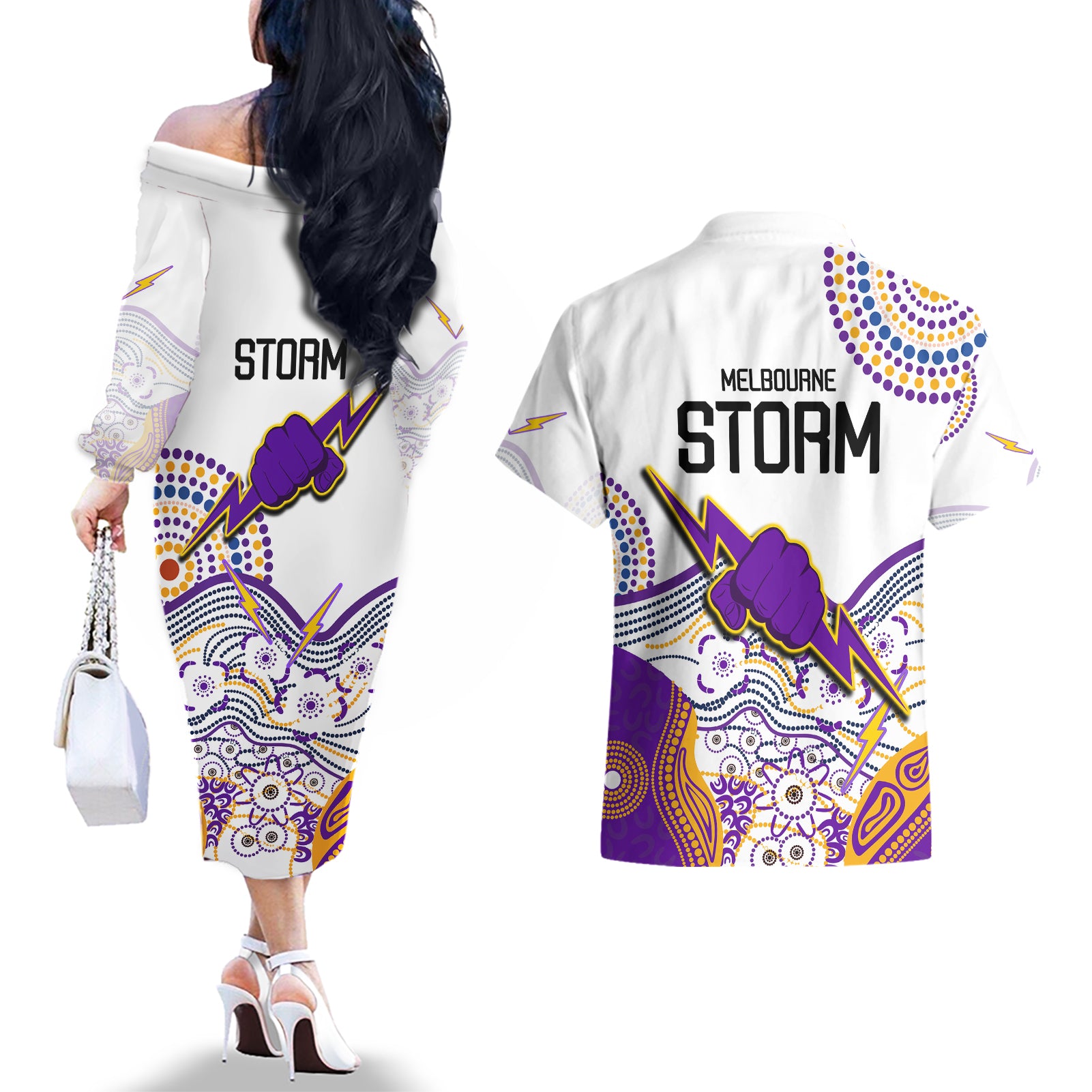 melbourne-storm-2023-couples-matching-off-the-shoulder-long-sleeve-dress-and-hawaiian-shirt-special-nrl-rugby-indigenous-aboriginal
