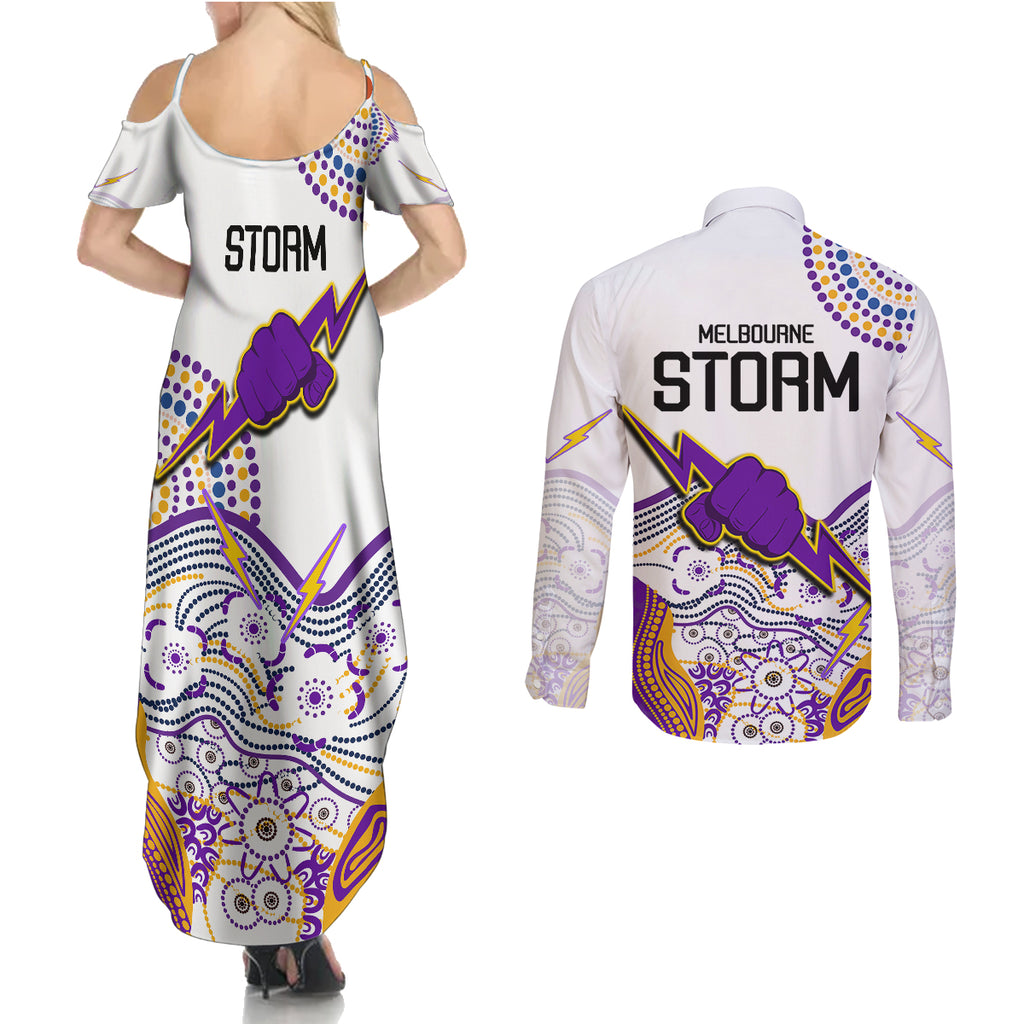 melbourne-storm-2023-couples-matching-summer-maxi-dress-and-long-sleeve-button-shirts-special-nrl-rugby-indigenous-aboriginal
