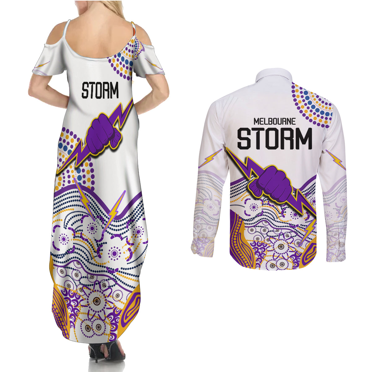 melbourne-storm-2023-couples-matching-summer-maxi-dress-and-long-sleeve-button-shirts-special-nrl-rugby-indigenous-aboriginal