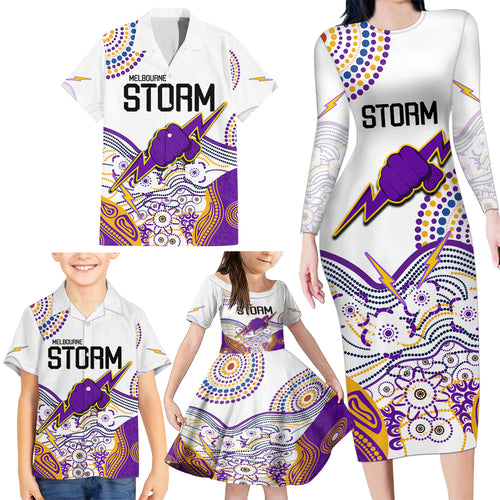 melbourne-storm-2023-family-matching-long-sleeve-bodycon-dress-and-hawaiian-shirt-special-nrl-rugby-indigenous-aboriginal