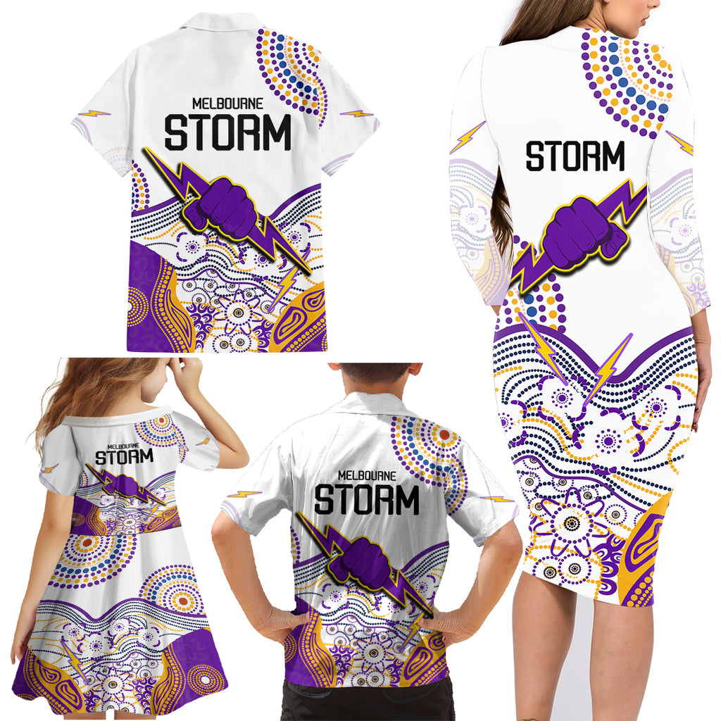 melbourne-storm-2023-family-matching-long-sleeve-bodycon-dress-and-hawaiian-shirt-special-nrl-rugby-indigenous-aboriginal