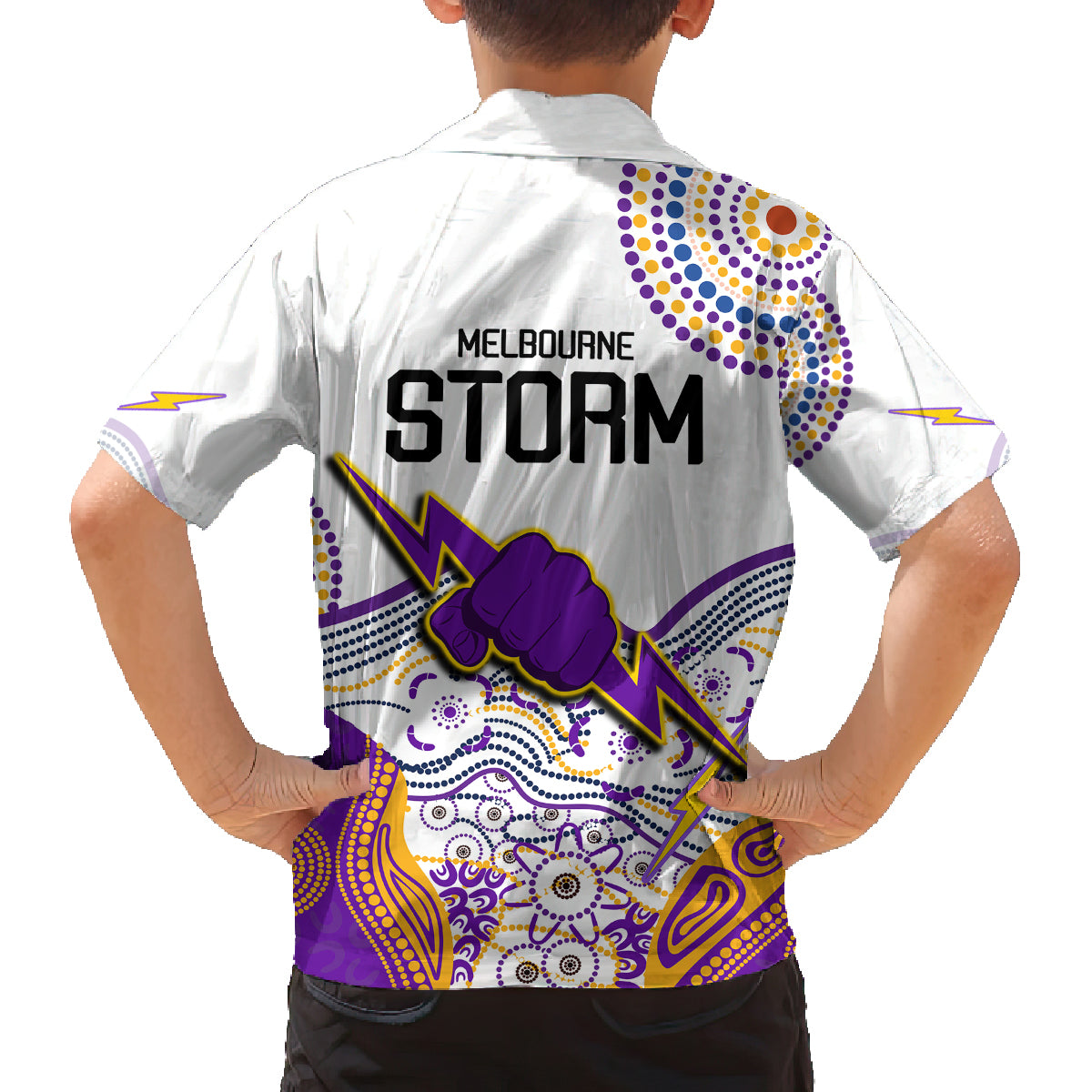 melbourne-storm-2023-family-matching-off-shoulder-short-dress-and-hawaiian-shirt-special-nrl-rugby-indigenous-aboriginal