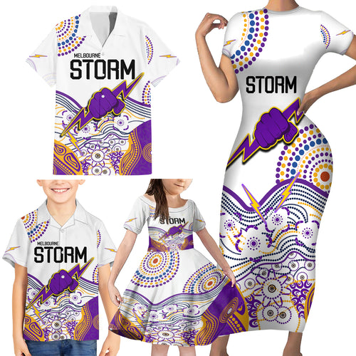 melbourne-storm-2023-family-matching-short-sleeve-bodycon-dress-and-hawaiian-shirt-special-nrl-rugby-indigenous-aboriginal