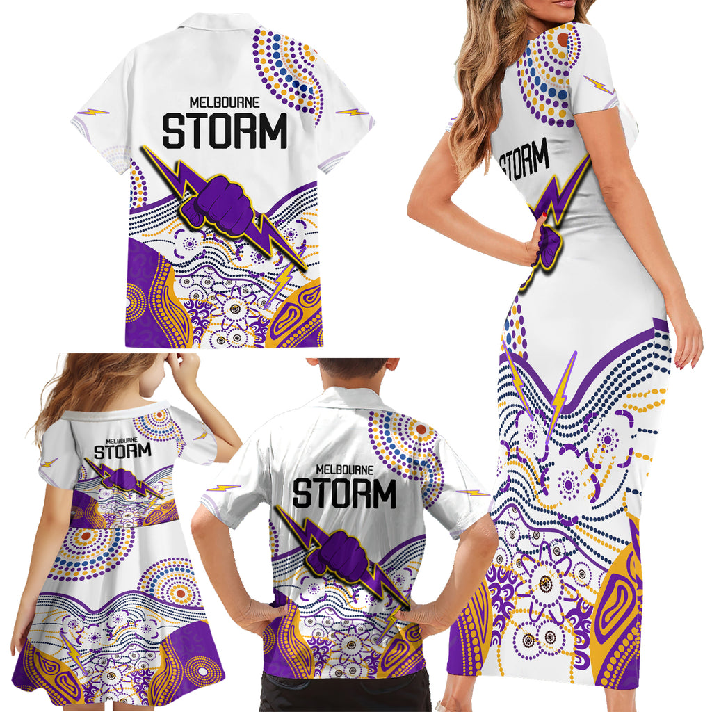 melbourne-storm-2023-family-matching-short-sleeve-bodycon-dress-and-hawaiian-shirt-special-nrl-rugby-indigenous-aboriginal
